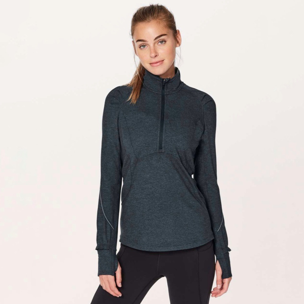Lululemon | Extra Mile 1/2 Zip Heathered Nocturnal Teal / Black Size 8